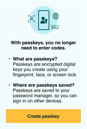 Screen for creating a passkey from Account Settings.